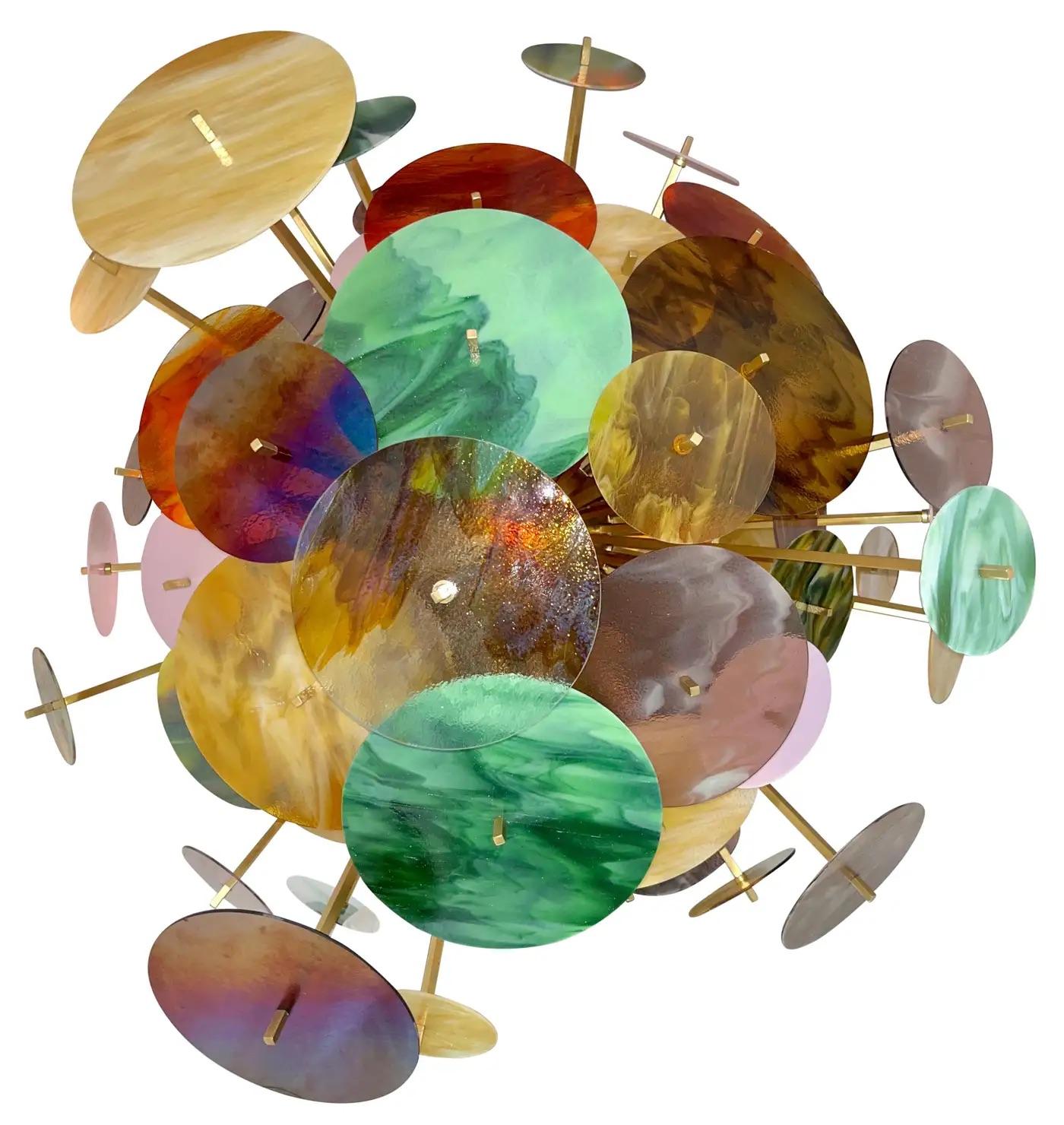Italienische Monumental Gold Rosa Grün Murano Glas Oval Bronze Sputnik Kronleuchter im Zustand „Neu“ im Angebot in New York, NY