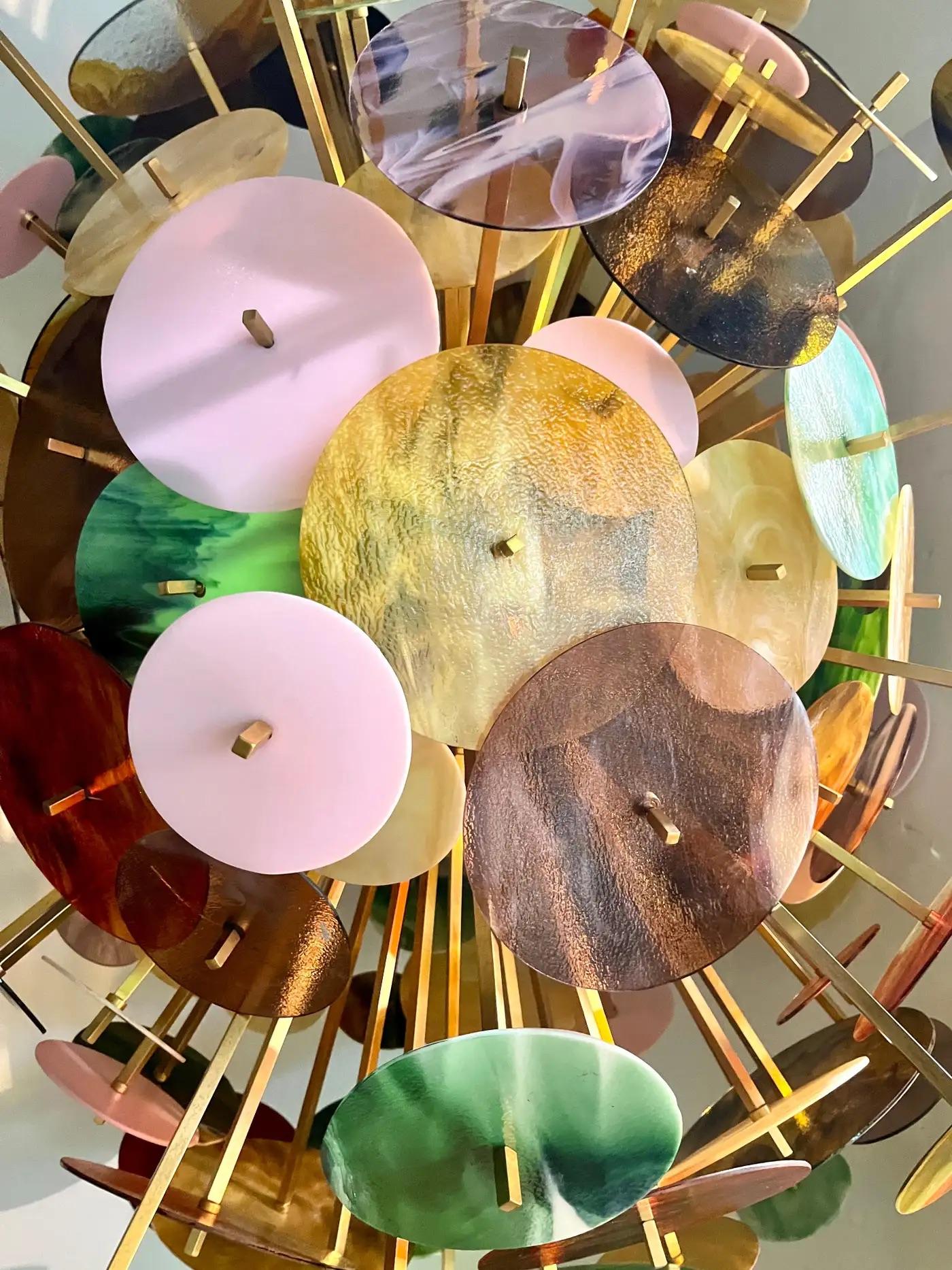 Italienische Monumental Gold Rosa Grün Murano Glas Oval Bronze Sputnik Kronleuchter (21. Jahrhundert und zeitgenössisch) im Angebot
