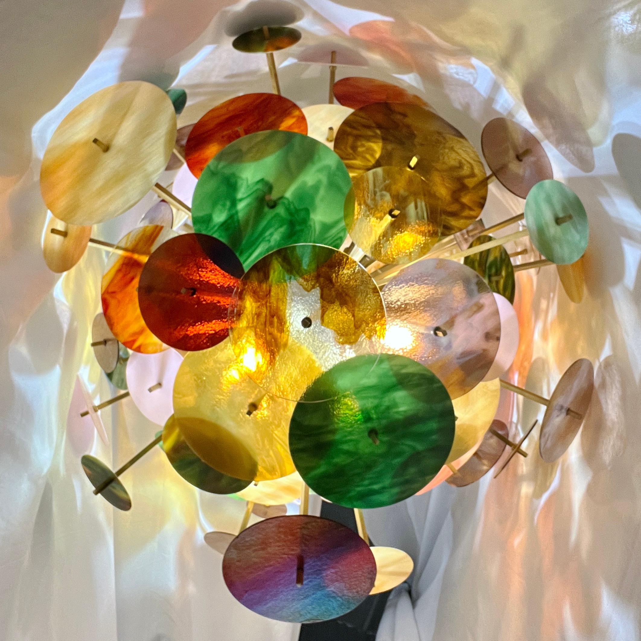Italienische Monumental Gold Rosa Grün Murano Glas Oval Bronze Sputnik Kronleuchter (Handgefertigt) im Angebot