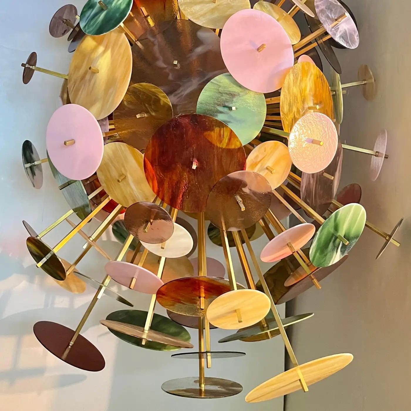 Italienische Monumental Gold Rosa Grün Murano Glas Oval Bronze Sputnik Kronleuchter im Angebot 2