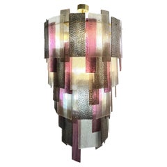Italian Monumental Purple Gold Silver Smoked Murano Glass Brass Chandelier