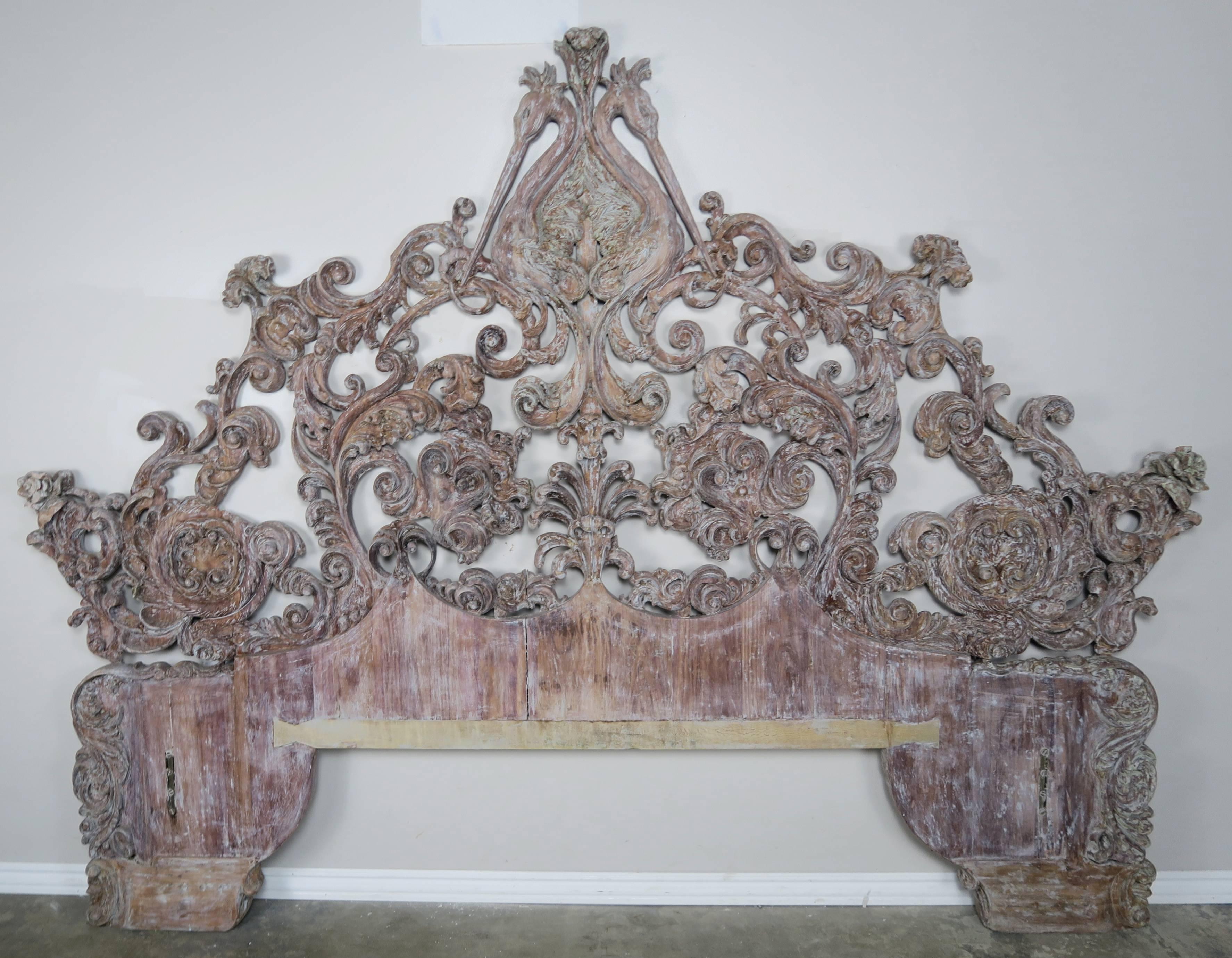 Italian Monumental Rococo Style Carved Wood Headboard 6