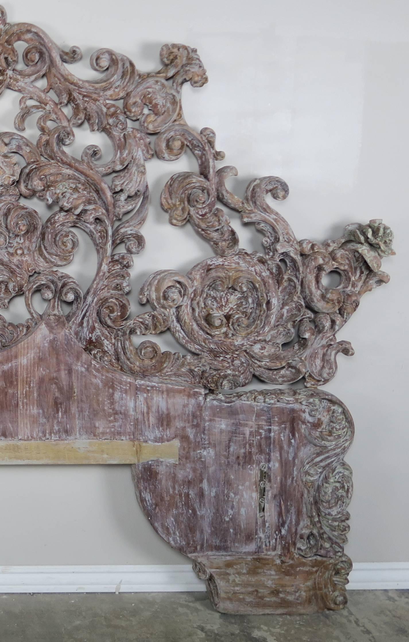 Italian Monumental Rococo Style Carved Wood Headboard 1