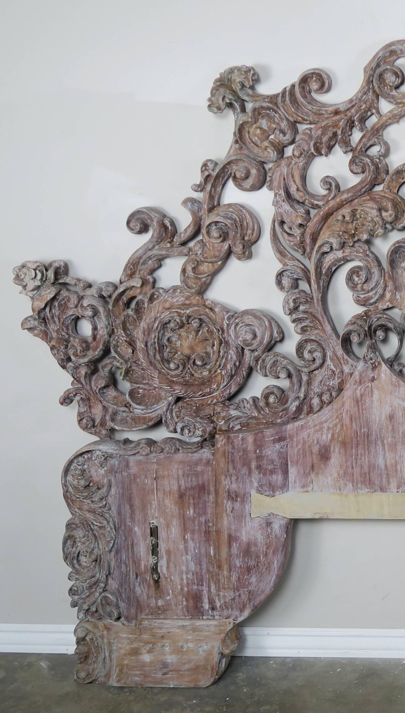 Italian Monumental Rococo Style Carved Wood Headboard 2