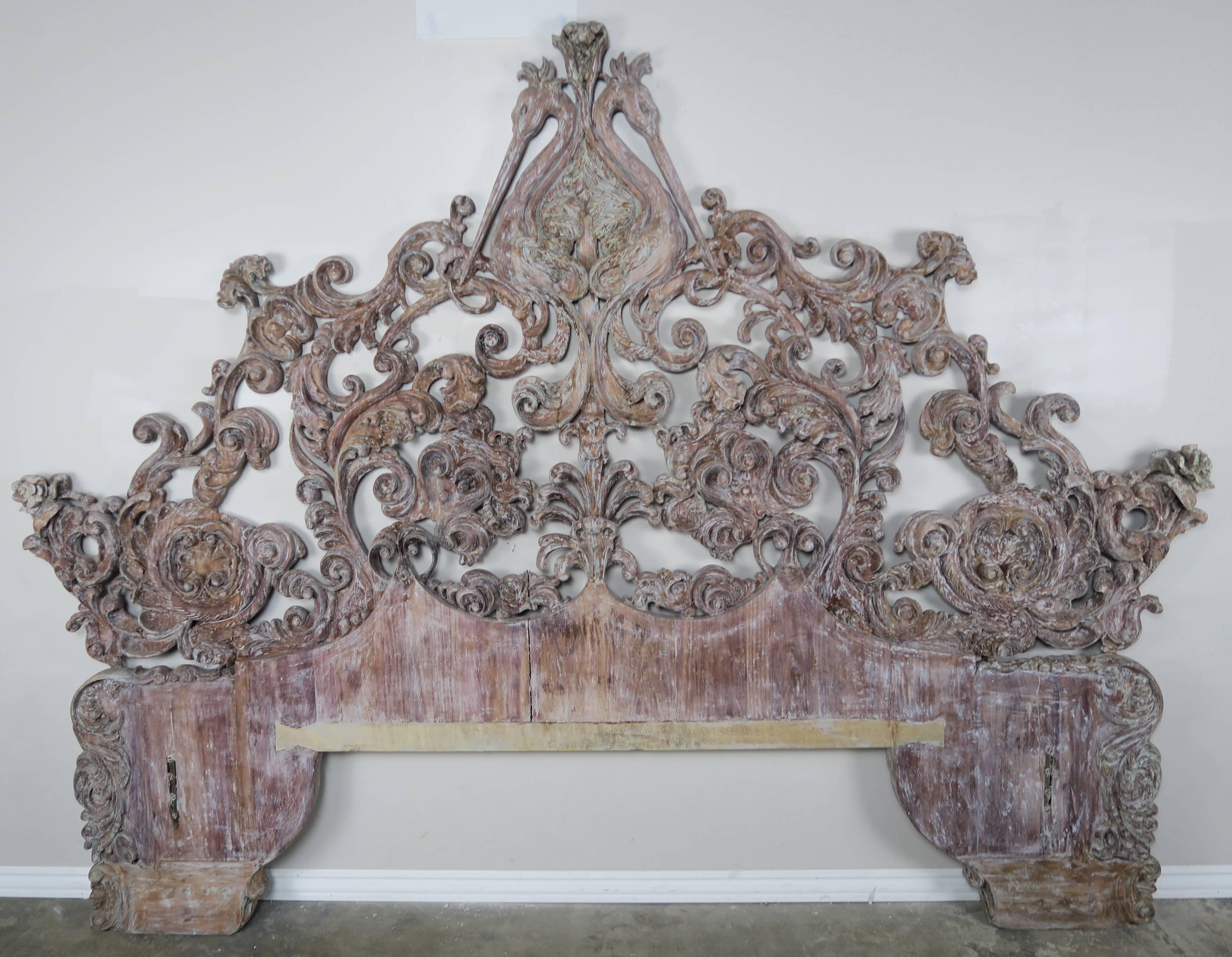 Italian Monumental Rococo Style Carved Wood Headboard 3