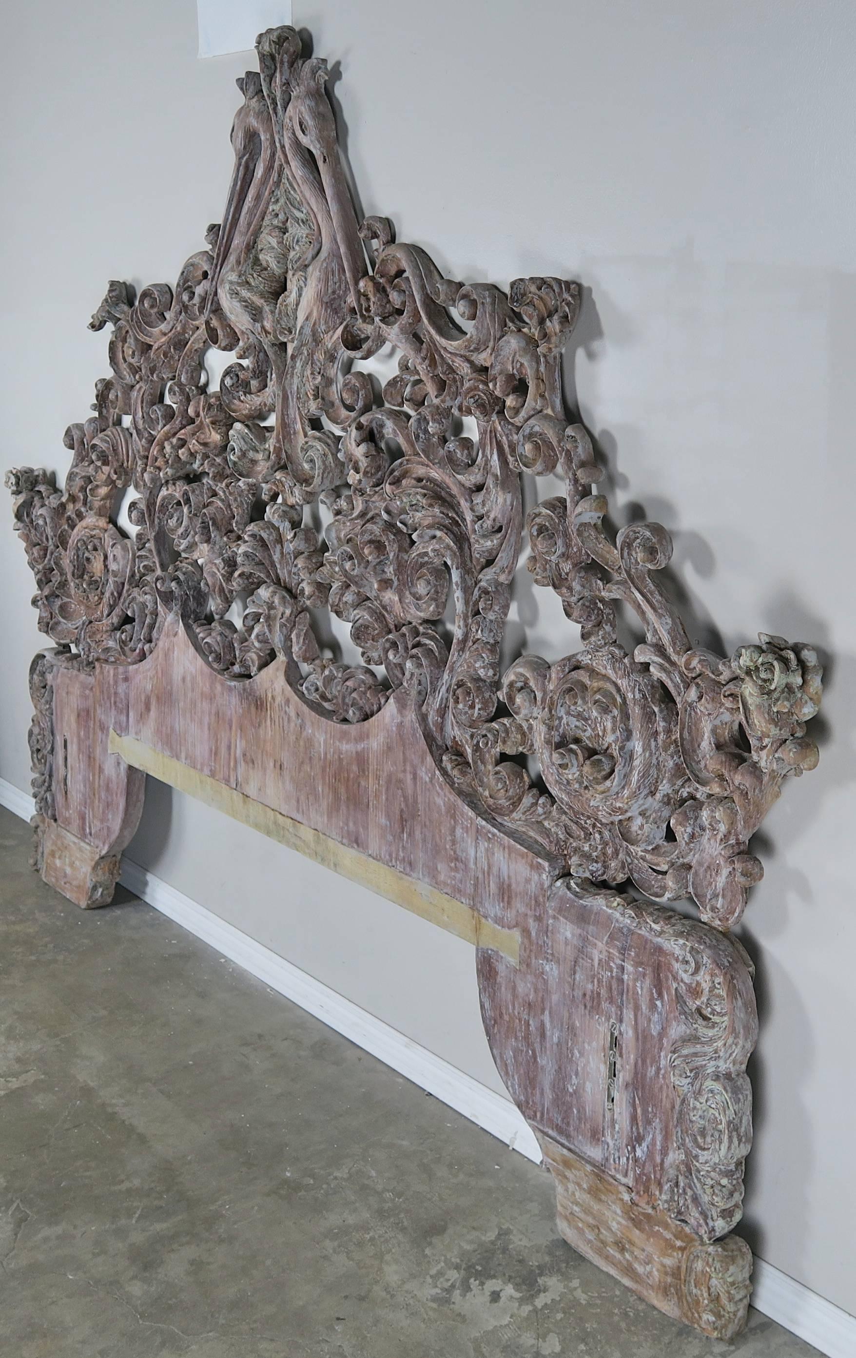 Italian Monumental Rococo Style Carved Wood Headboard 4