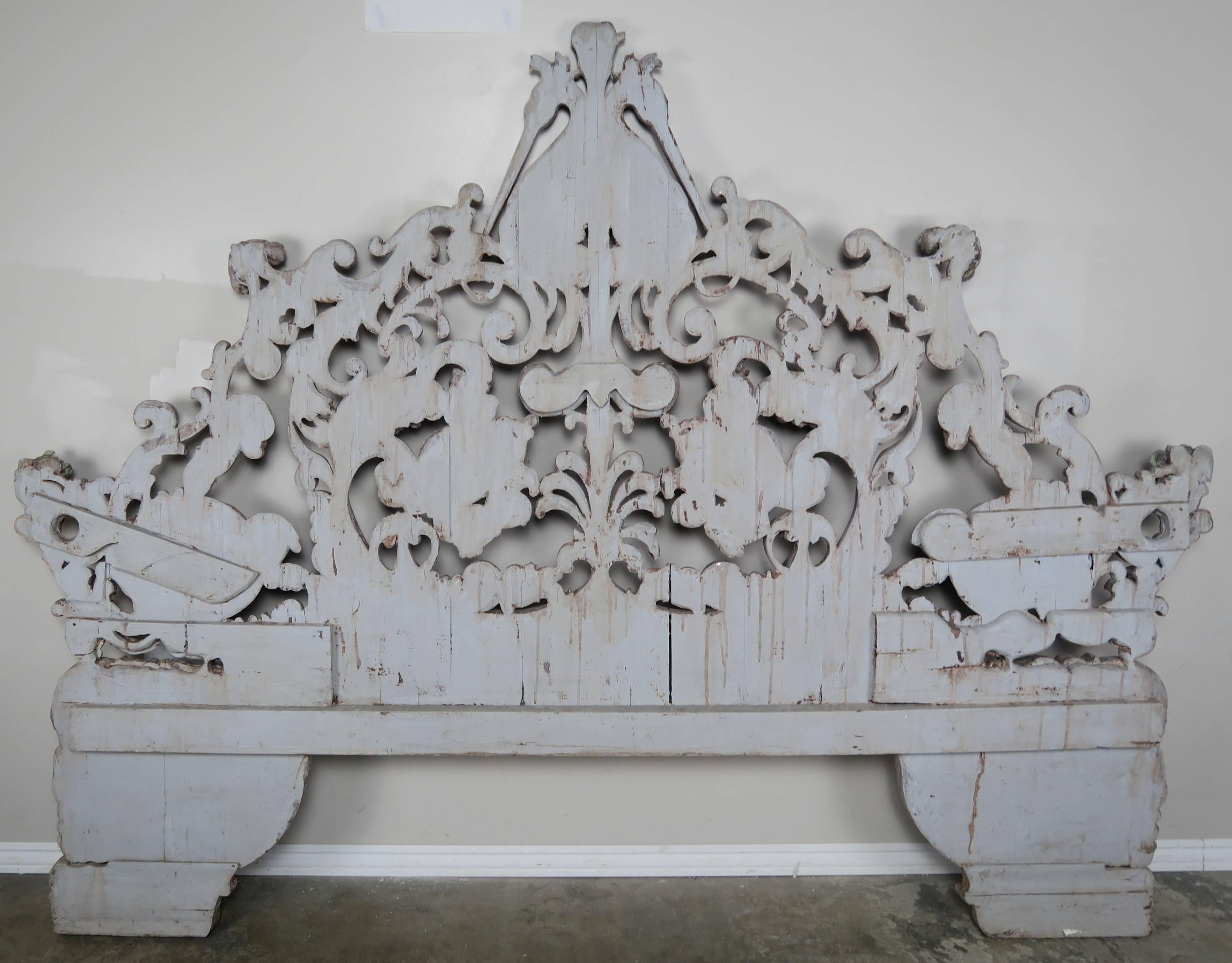 Italian Monumental Rococo Style Carved Wood Headboard 5