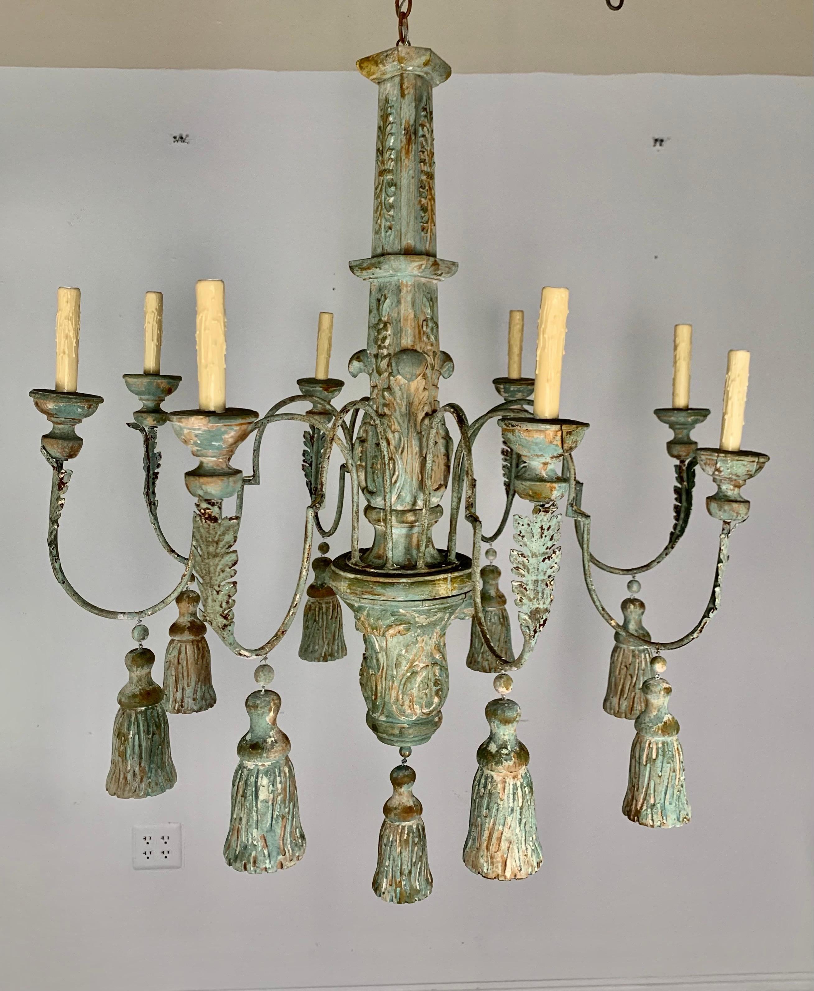 Italian Monumental Size Painted Chandelier w/ Tassels 6