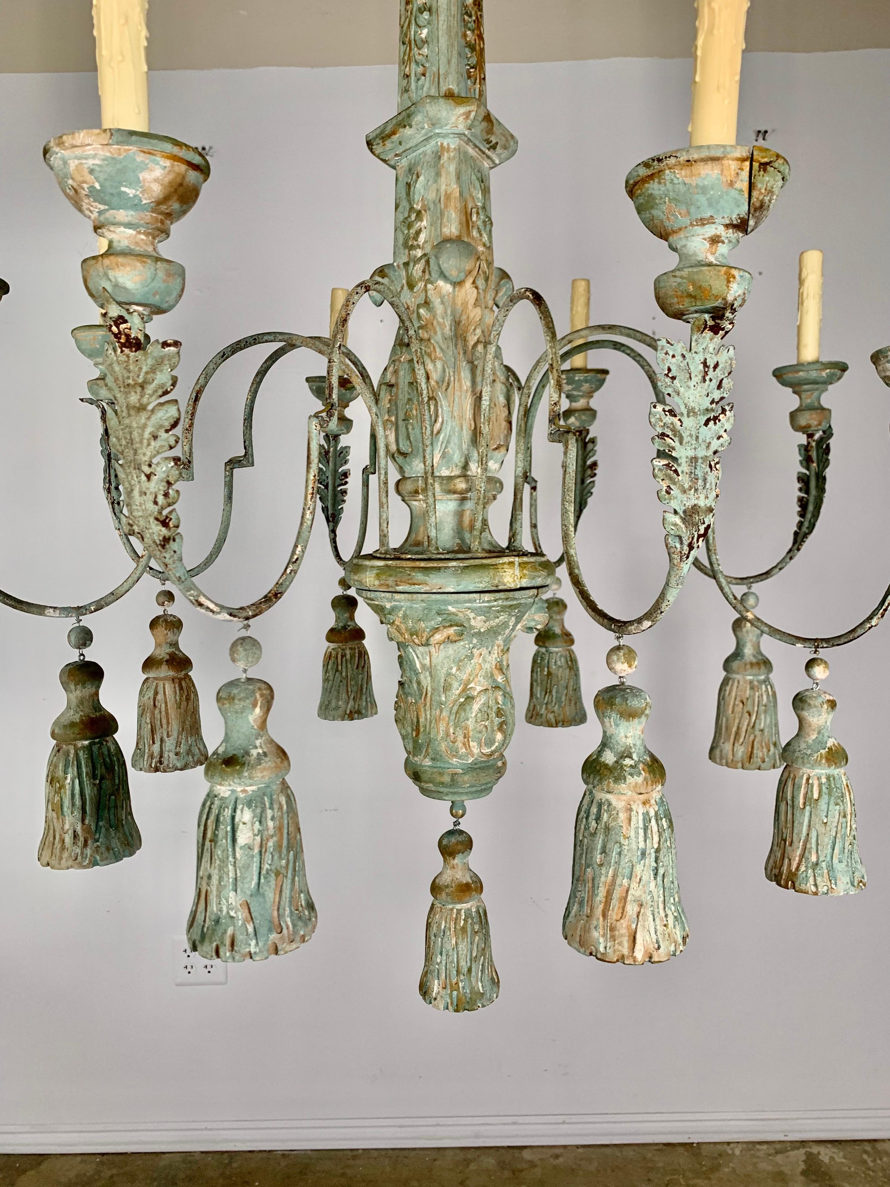 Baroque Italian Monumental Size Painted Chandelier w/ Tassels