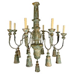 Italian Monumental Size Painted Chandelier w/ Tassels Italian Monumental Size Painted Chandelier w/ Tassels