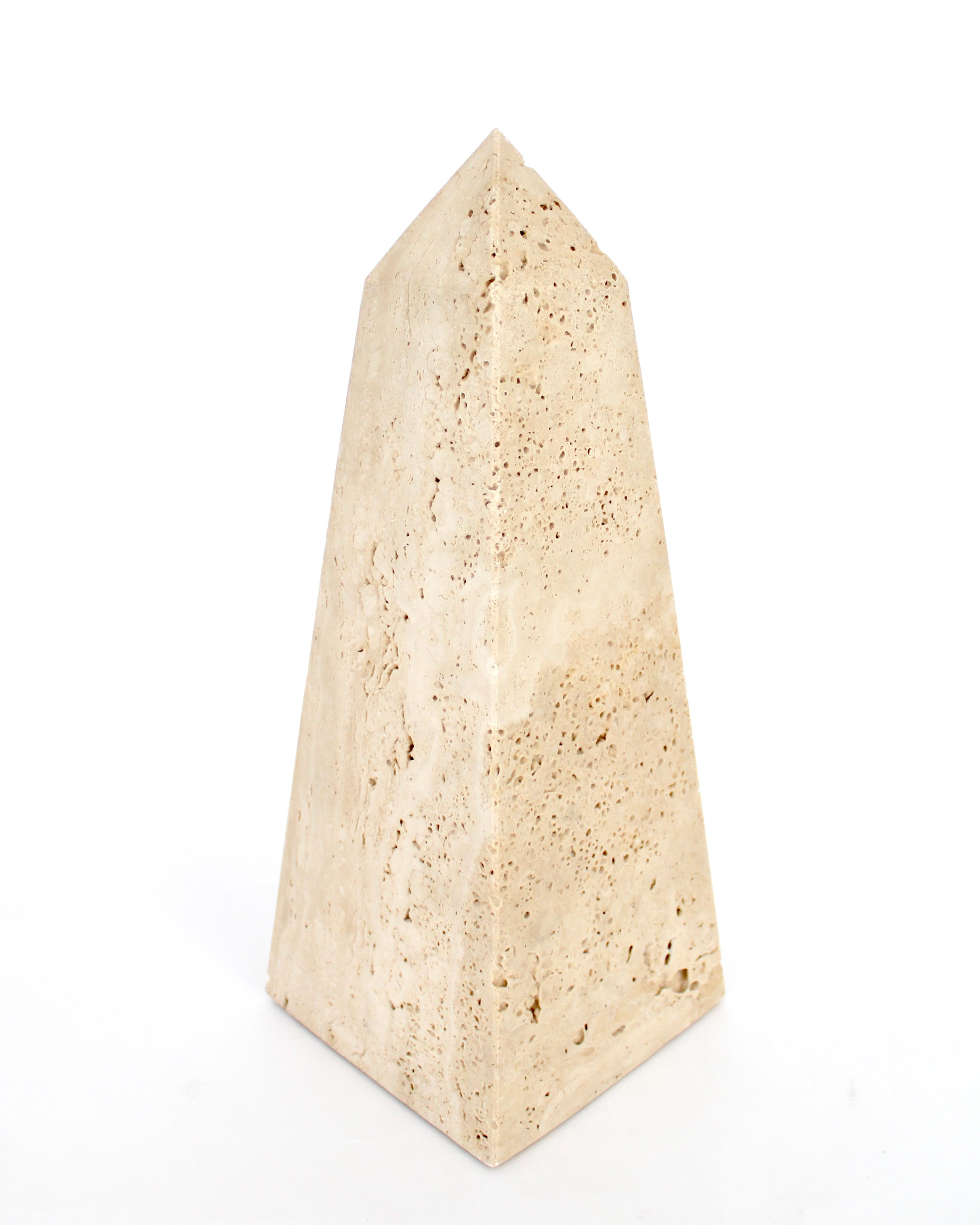 Late 20th Century Italian Monumental Travertine Obelisk for Raymor For Sale