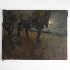 Italienische Mondscheinlandschaft von Alberto Cecconi, Vintage Original Ölgemälde
