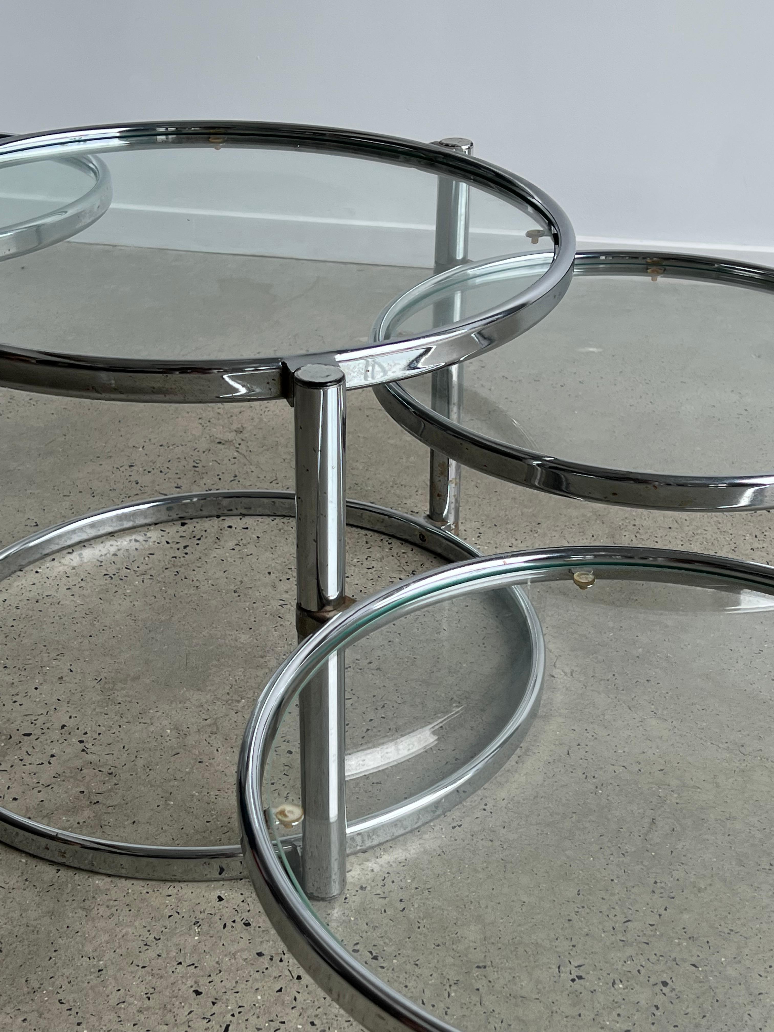 Mid-Century Modern Italian Morex Convertible Coffee Table in Glass and Chrome 1970