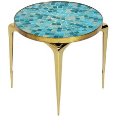 Italian Mosaic Tile and Brass Table