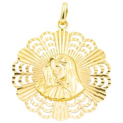 Italian Madonna Virgin Mary Yellow Gold Religious Medallion Pendant Charm