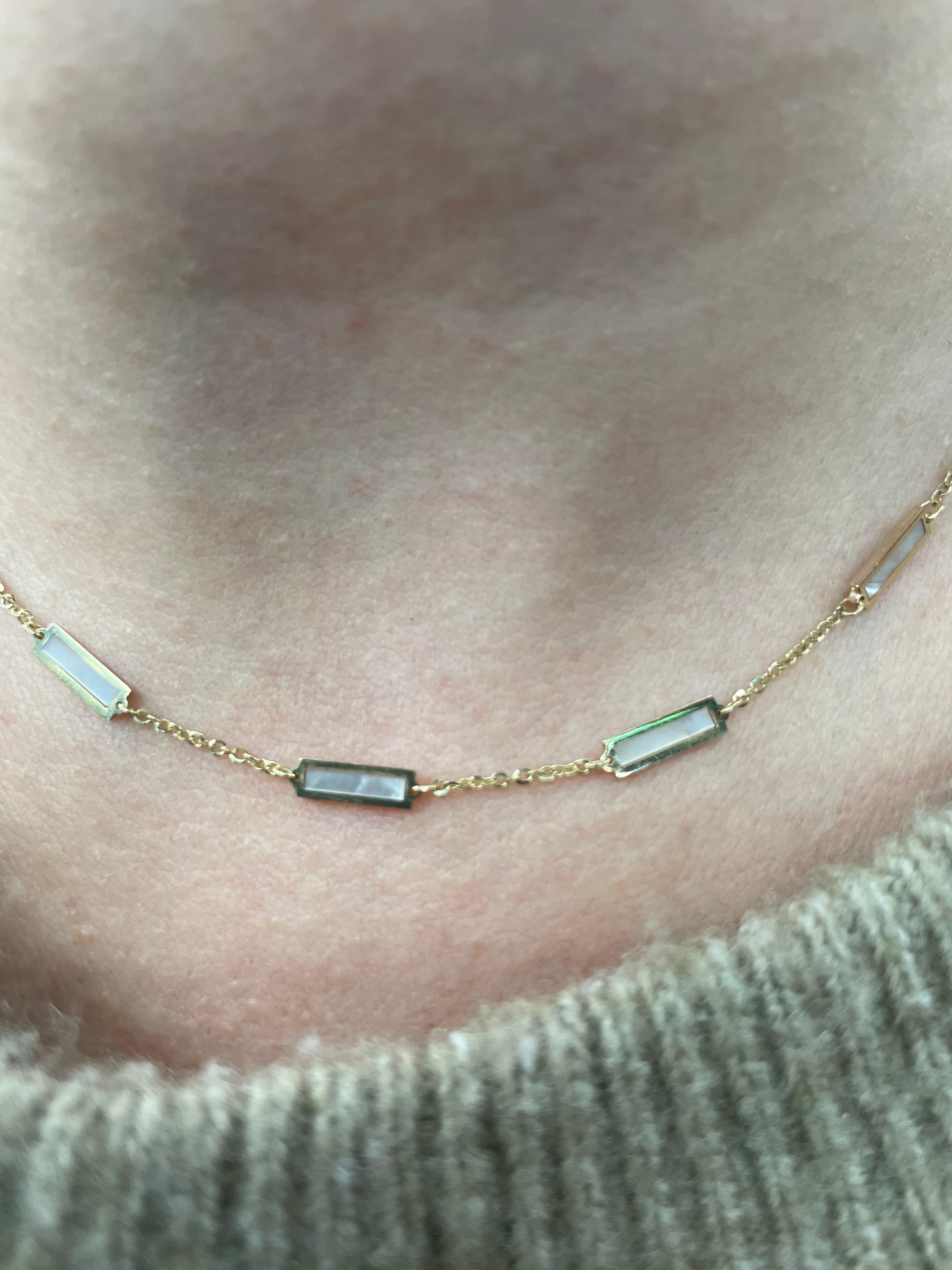 Taille émeraude Chaîne collier italienne à barre de perles en or jaune 14 carats en vente