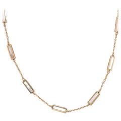 Italian Mother of Pearl Bar Chain Necklace 14 Karat Yellow Gold