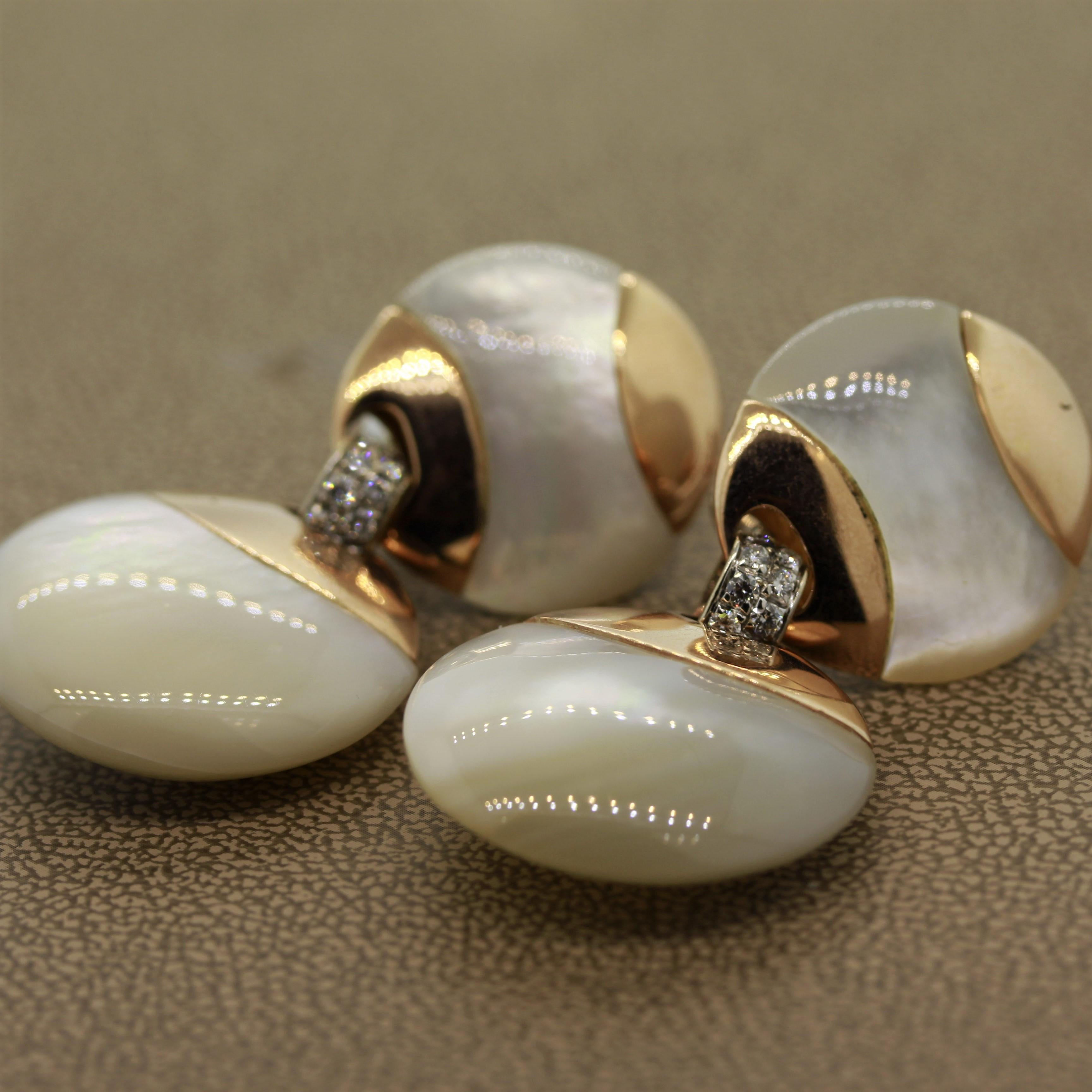 Italienische italienische Perlmutt-Diamant-Gold-Tropfen-Ohrringe im Zustand „Neu“ in Beverly Hills, CA