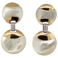 Italienische italienische Perlmutt-Diamant-Gold-Tropfen-Ohrringe