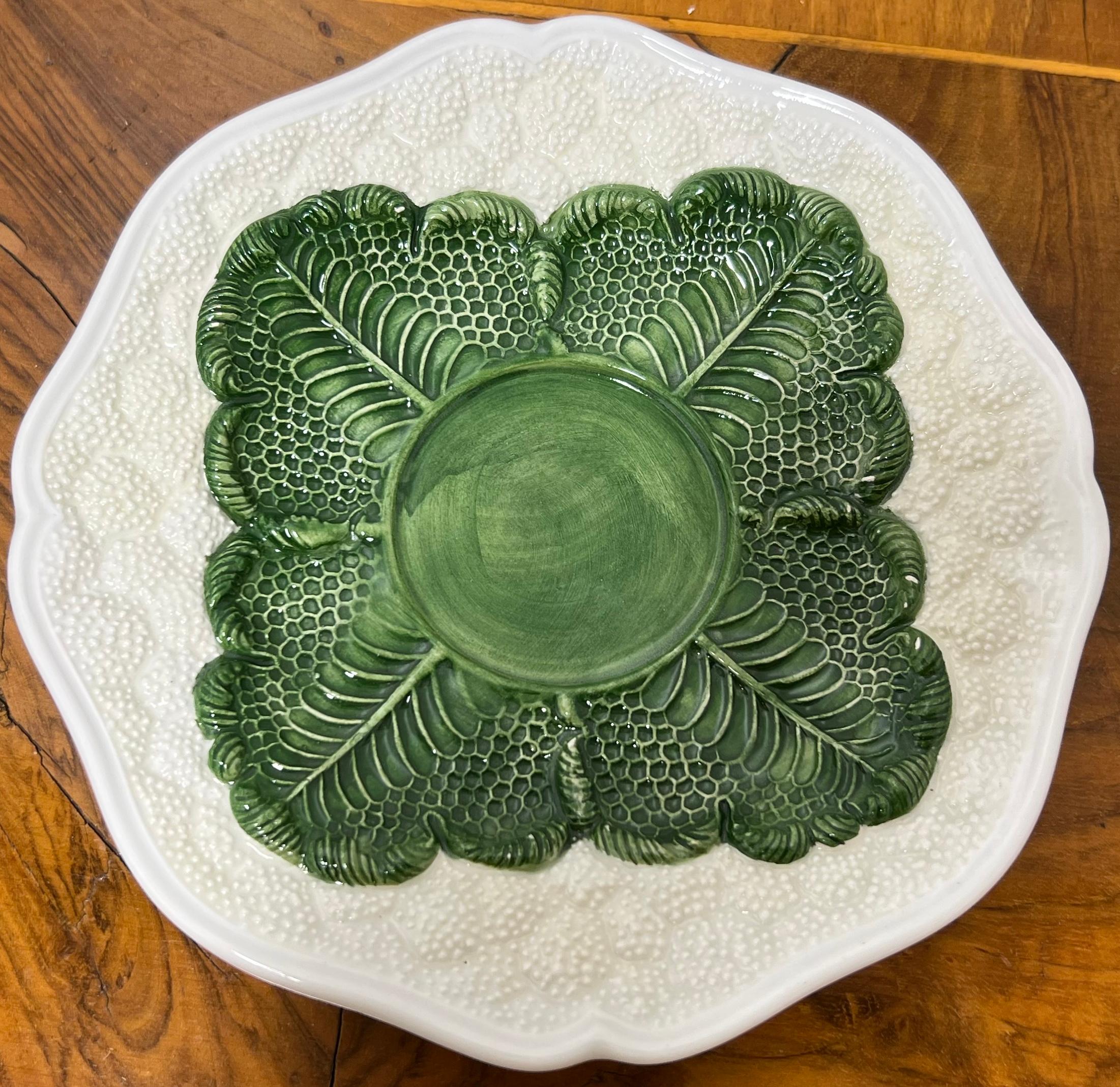 Italian Mottahedeh Cauliflower Majolica Cabbage Leaf Set - Plates, Pitcher , Bowl 2