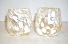 Italian Mottled Murano Glass Modern Pair of Drinking Glasses with White Murrine