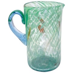 Italian Mottled Murano Glass Modern Pitcher Jug with Acqua Green Red Murrine