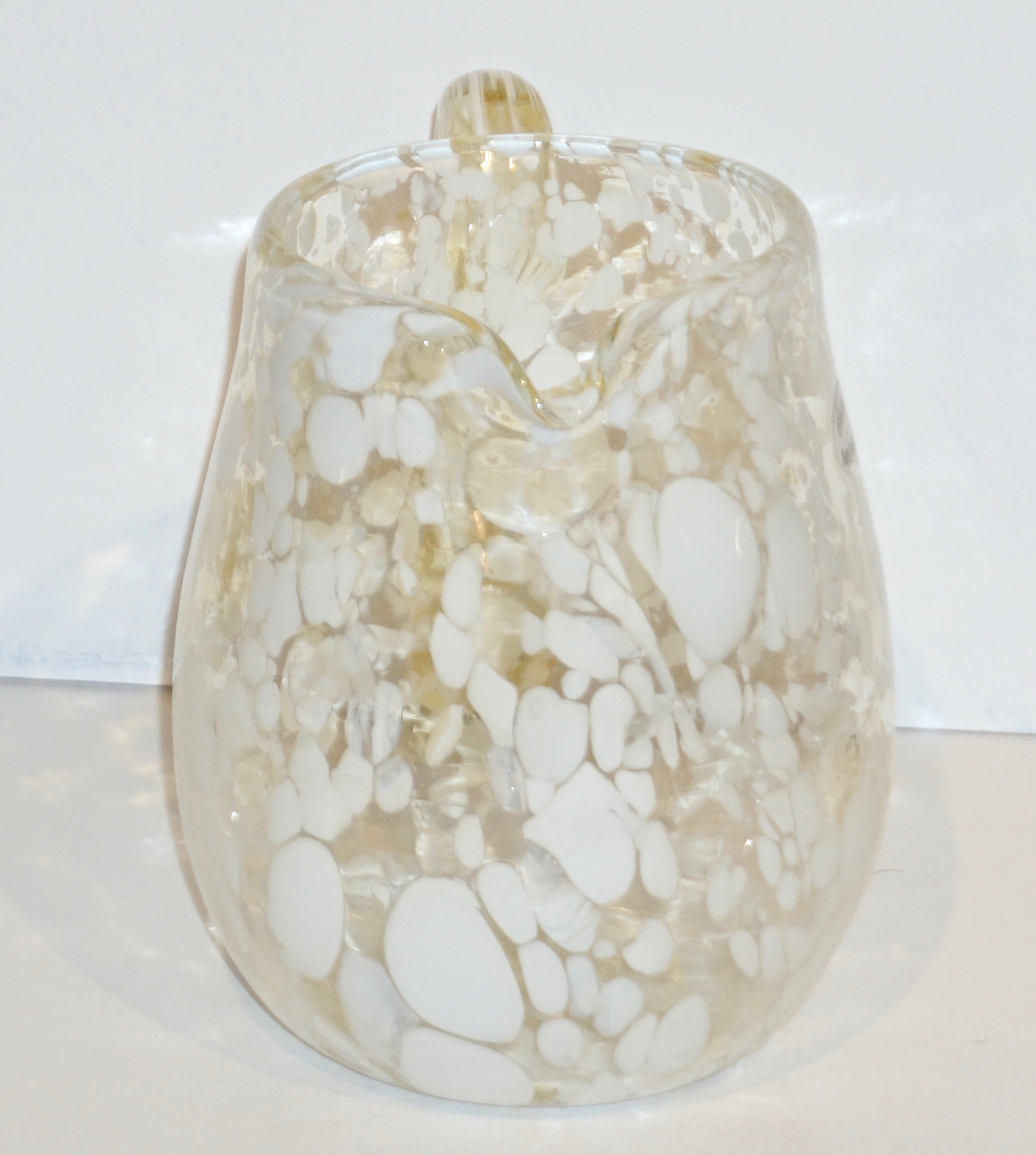 Italian Mottled Murano Glass Modern Pitcher Jug with White Murrine For Sale 2