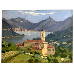 Italian Mountain Painting Como Lake View by Daniele Fontana 1927