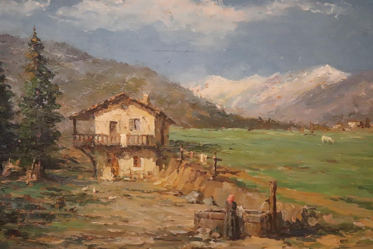 Italienisches Ölgemälde im Bergtal, auf Karton, signiert A. Scocchera (Geölt) im Angebot