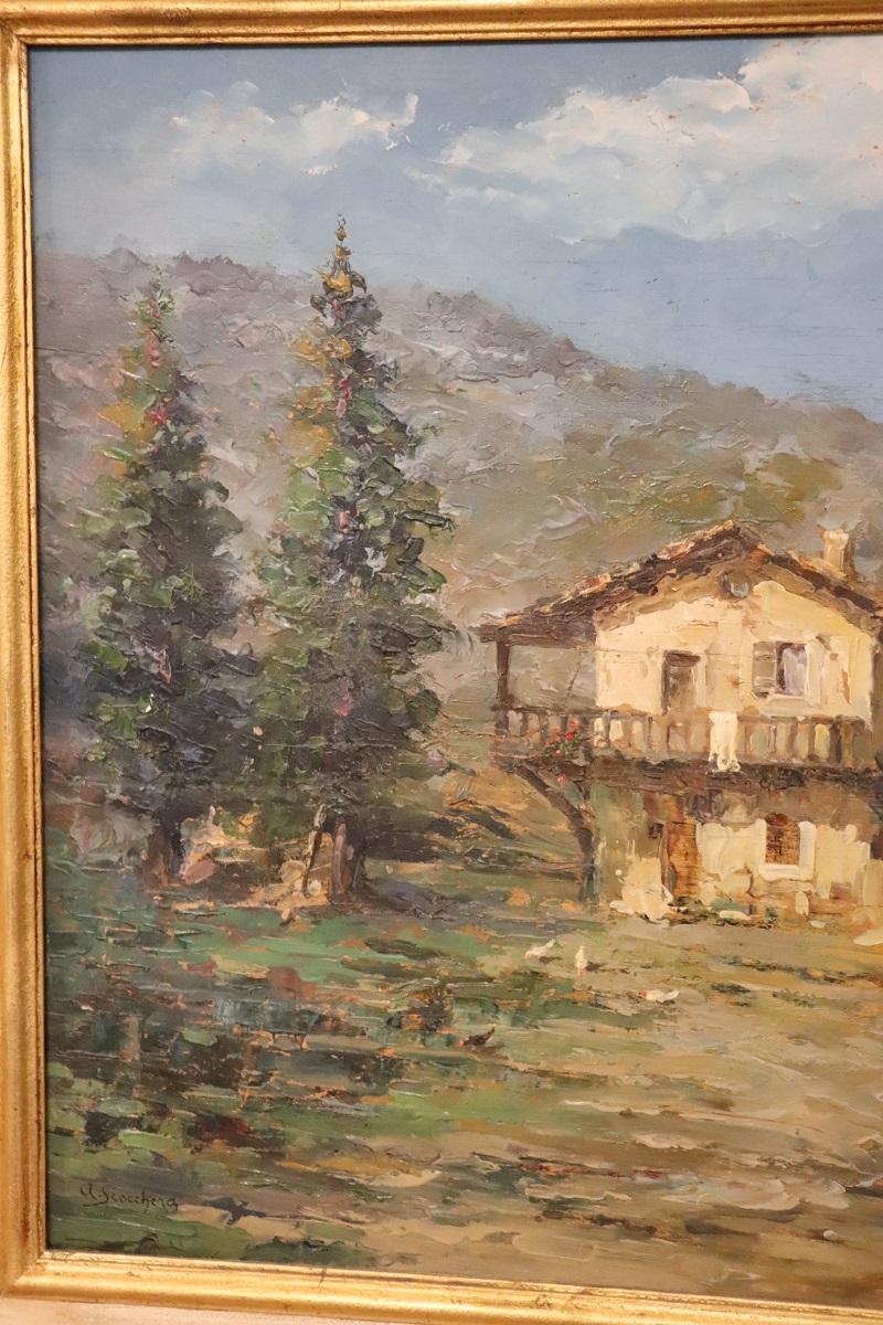 Italienisches Ölgemälde im Bergtal, auf Karton, signiert A. Scocchera im Zustand „Gut“ im Angebot in Casale Monferrato, IT