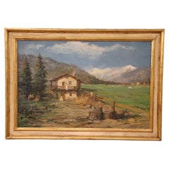 Italian Mountain Valley Oil Painting on Board, Signed A. Scocchera