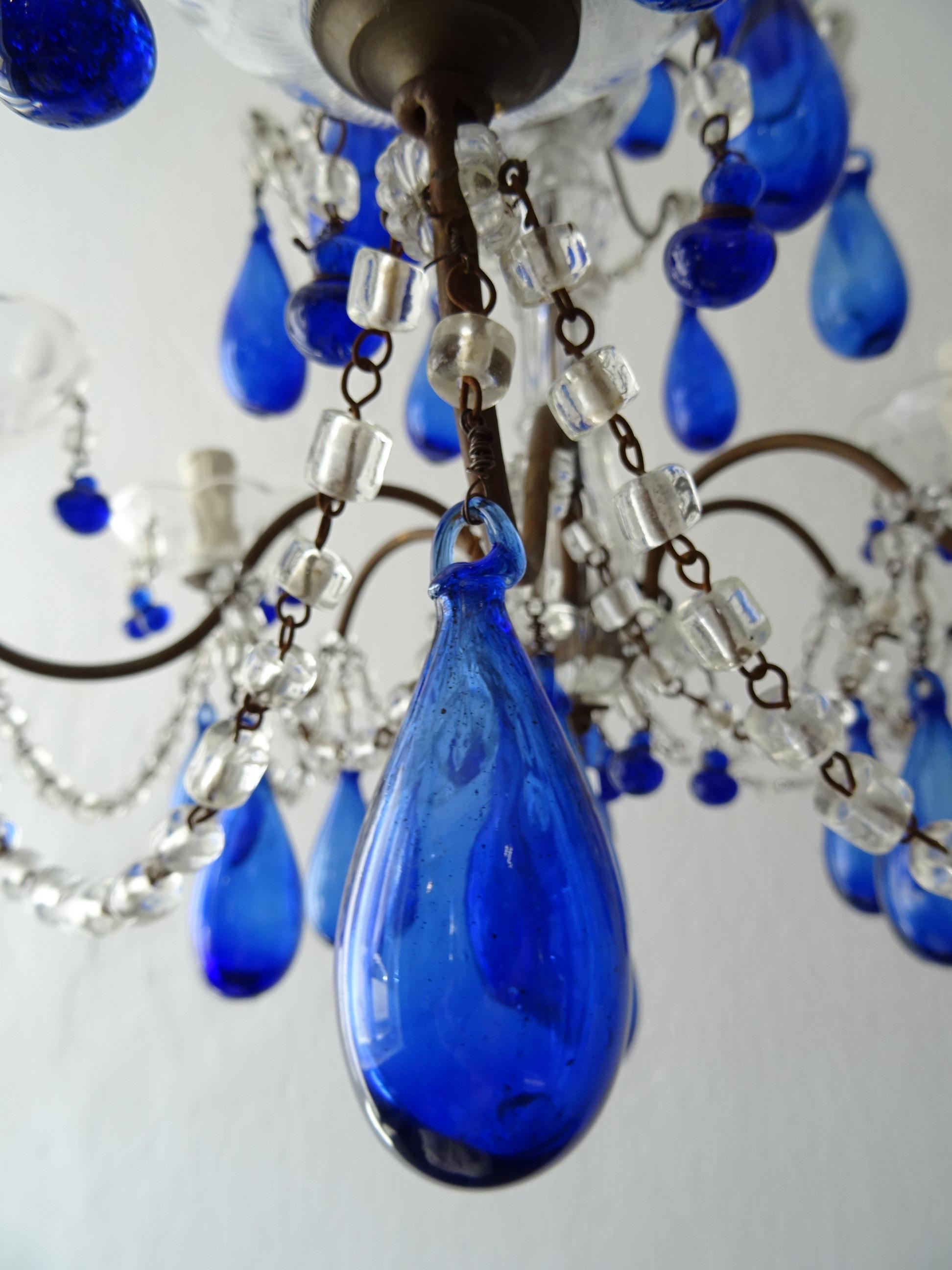 Italian Mouth Blown Cobalt Blue Murano Drops Crystal Swags Chandelier, C 1920 For Sale 2