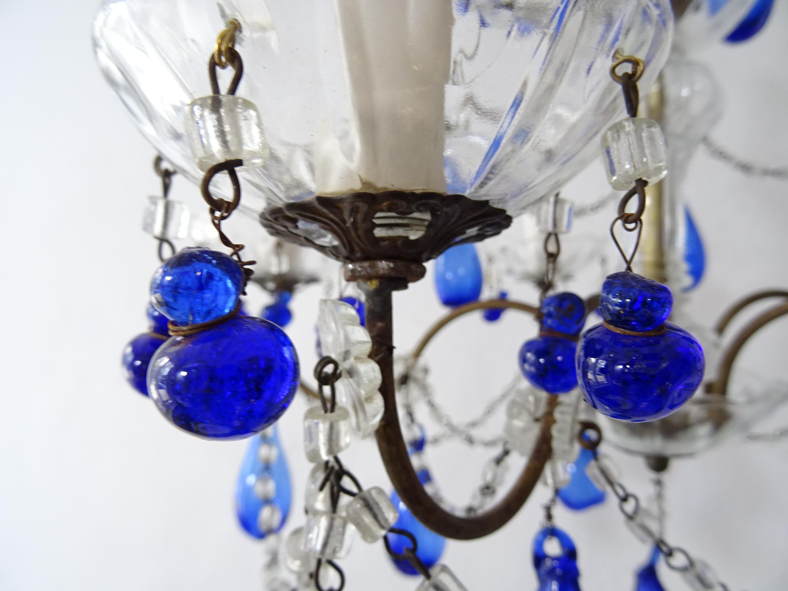 Italian Mouth Blown Cobalt Blue Murano Drops Crystal Swags Chandelier, c 1920 5