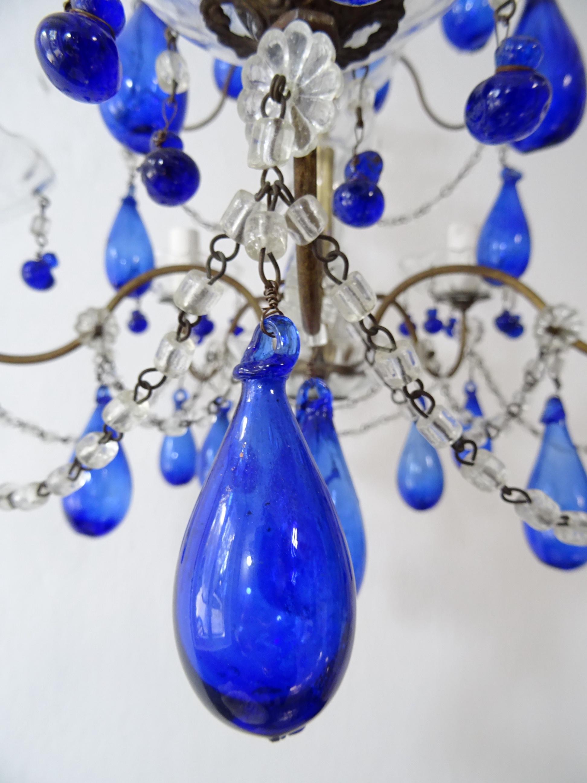 Italian Mouth Blown Cobalt Blue Murano Drops Crystal Swags Chandelier, c 1920 6