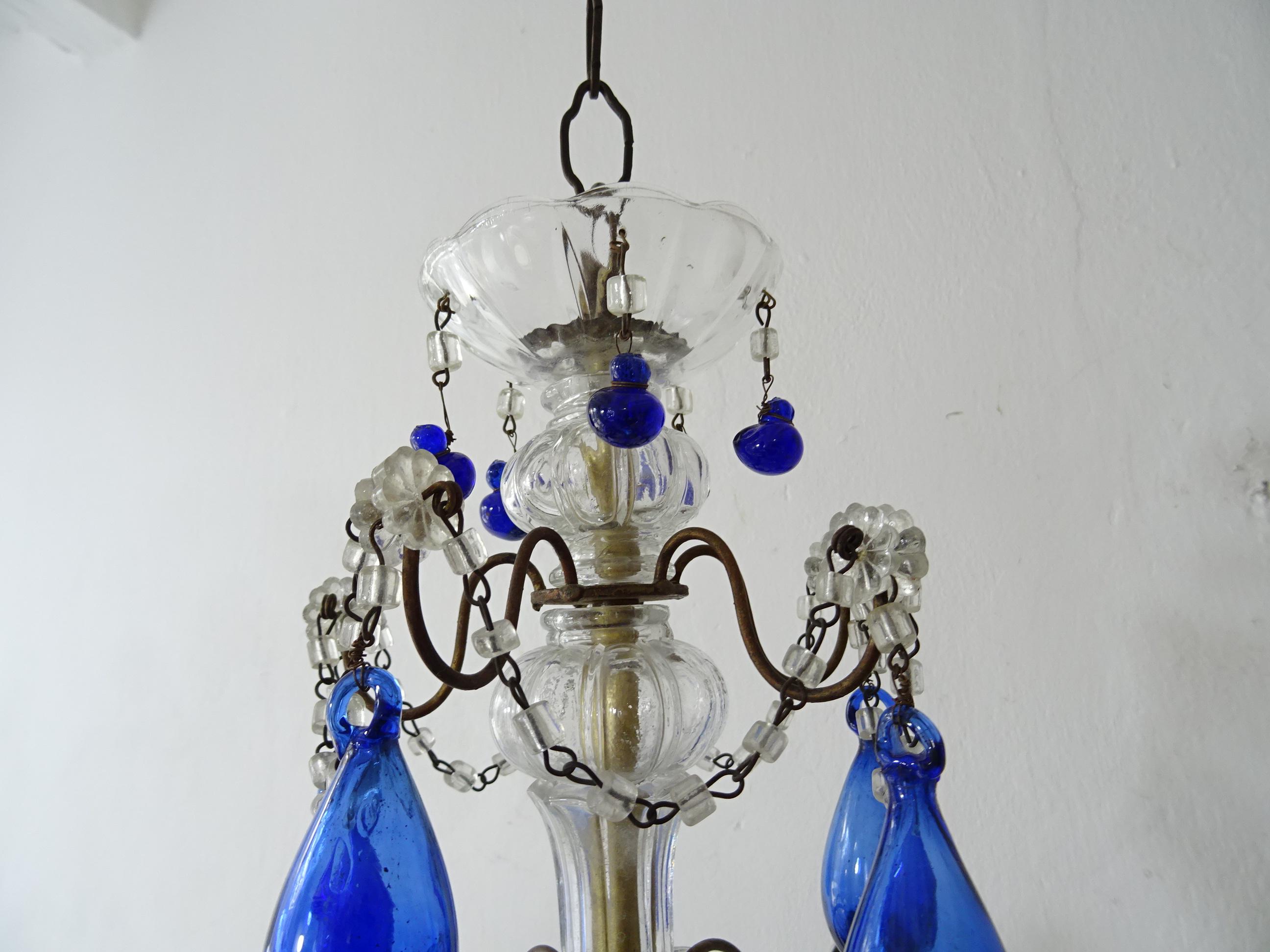 Italian Mouth Blown Cobalt Blue Murano Drops Crystal Swags Chandelier, c 1920 2