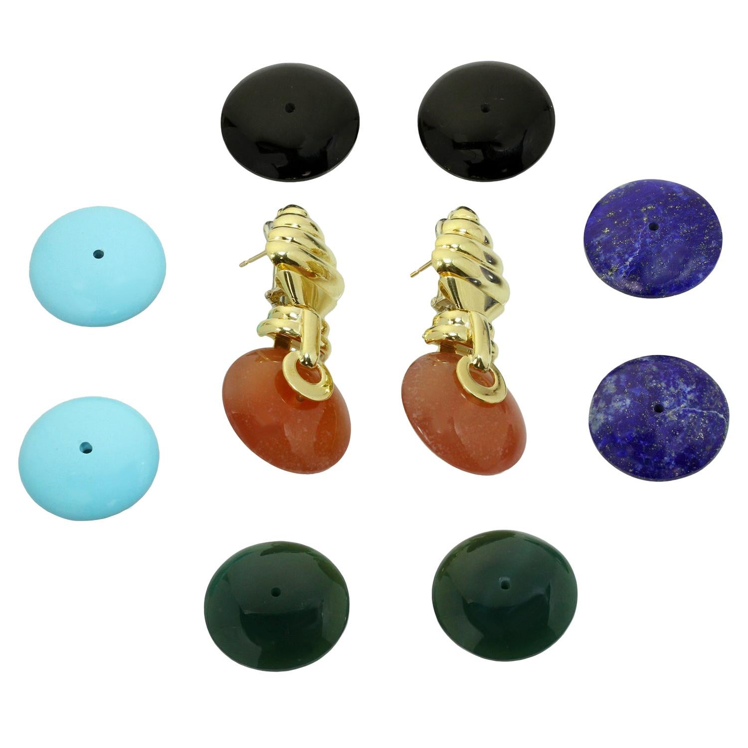 Italian Multi-Color Interchangeable Gemstone Yellow Gold Earrings For Sale