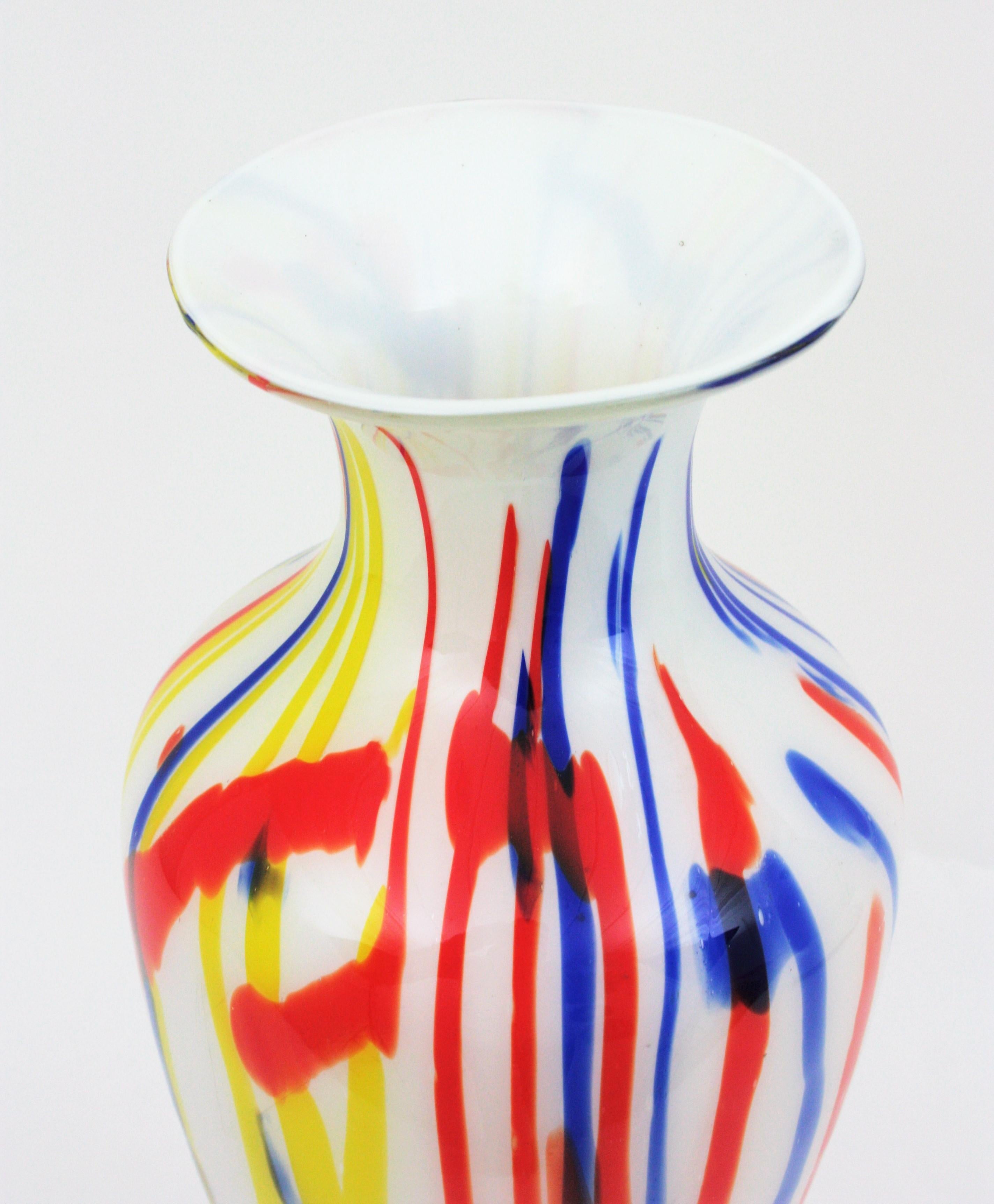 Italian Multi Color Stripes Murano Art Glass Vase, 1960s For Sale 4