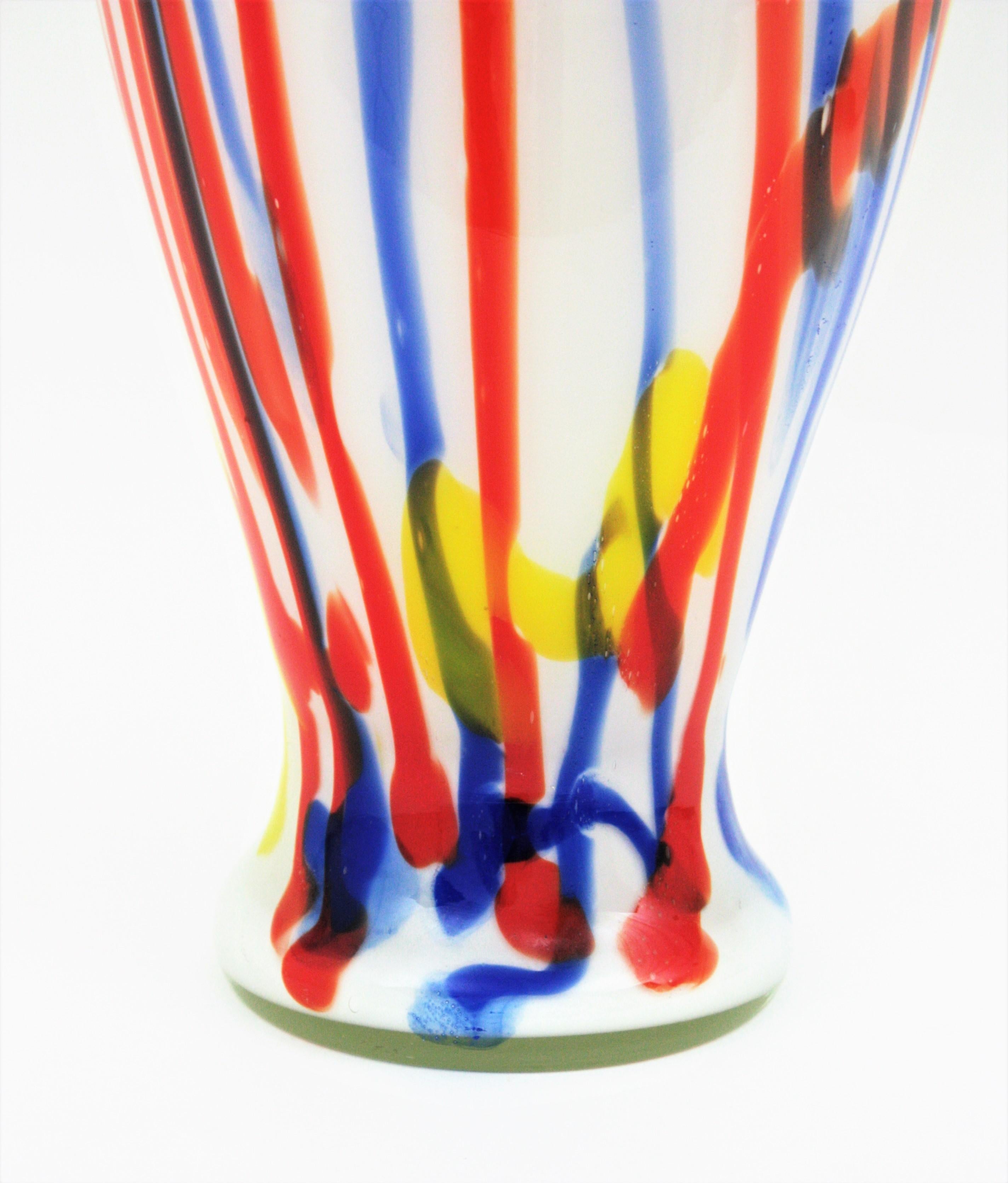 Italian Multi Color Stripes Murano Art Glass Vase, 1960s For Sale 5