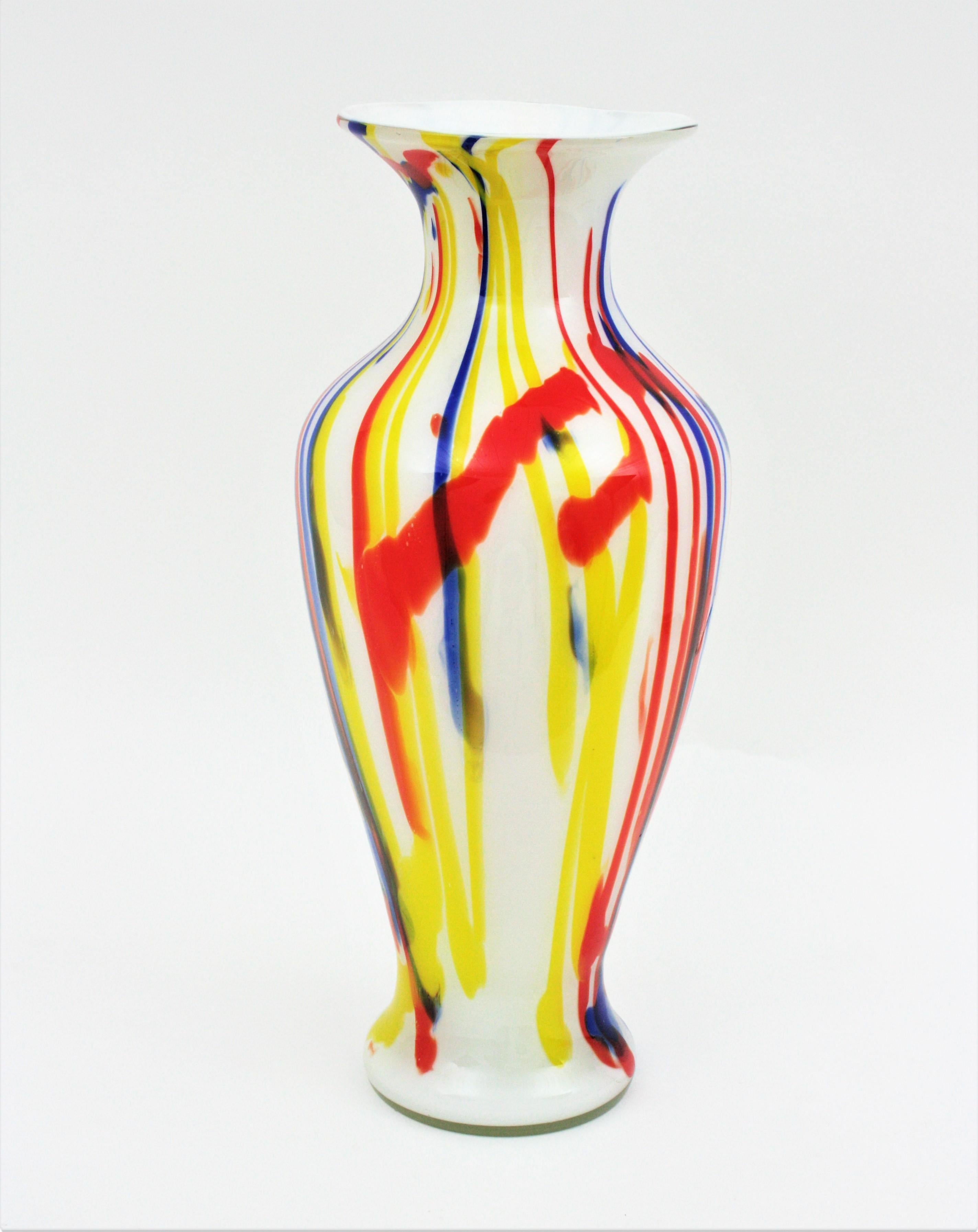 Italian Multi Color Stripes Murano Art Glass Vase, 1960s For Sale 6