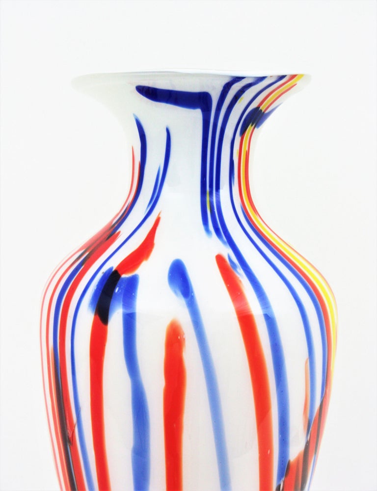 Italian Multi-Color Stripes Murano Art Glass Vase, 1960s For Sale at ...