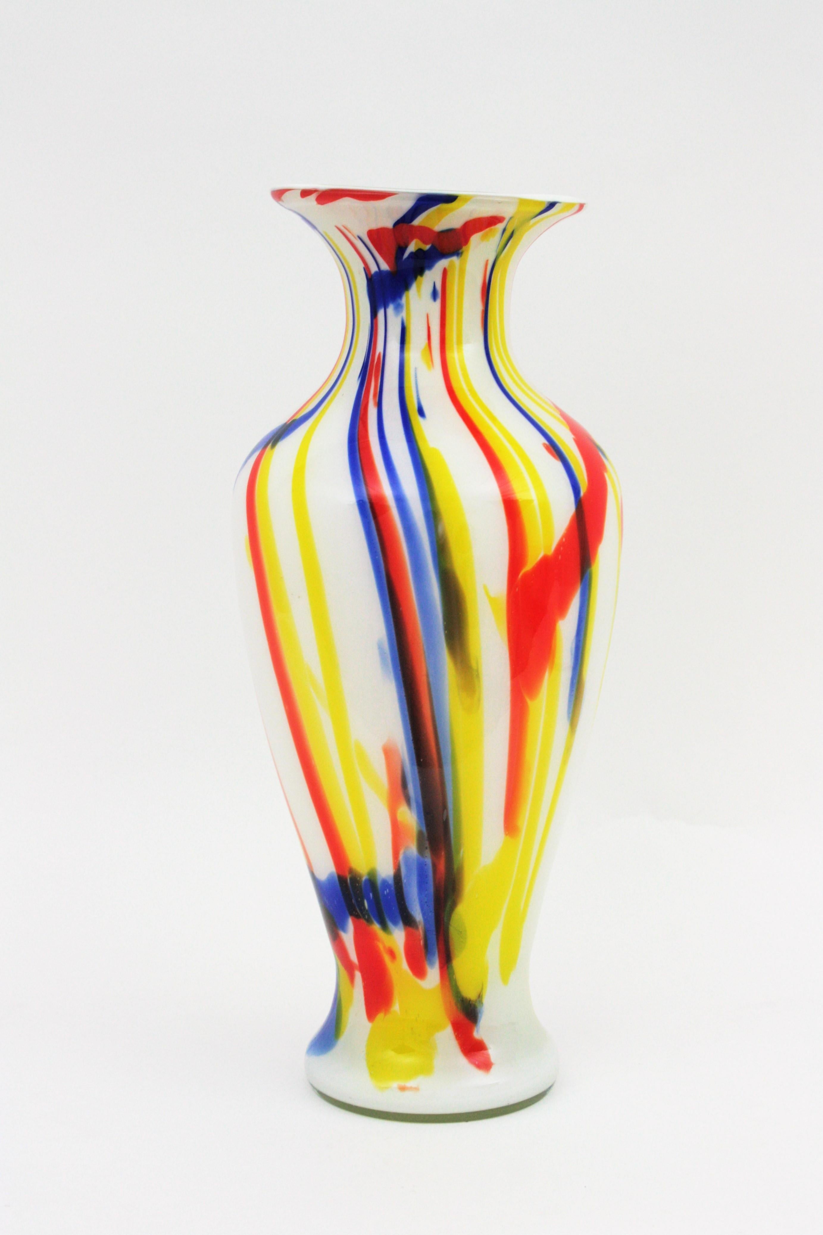 Italian Multi Color Stripes Murano Art Glass Vase, 1960s For Sale 2