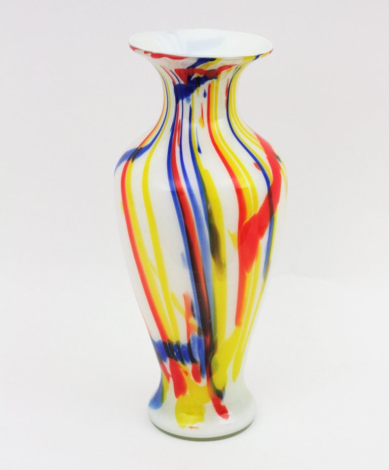 Italian Multi-Color Stripes Murano Art Glass Vase, 1960s For Sale at ...