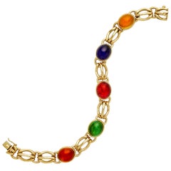 Italian Multi-Gem 18 Karat Yellow Gold Bracelet