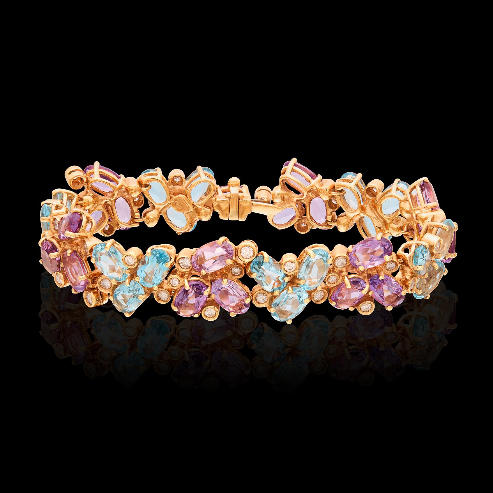 Bracciale italiano con più gemme e oro rosa 18k In condizioni ottime in vendita a San Francisco, CA