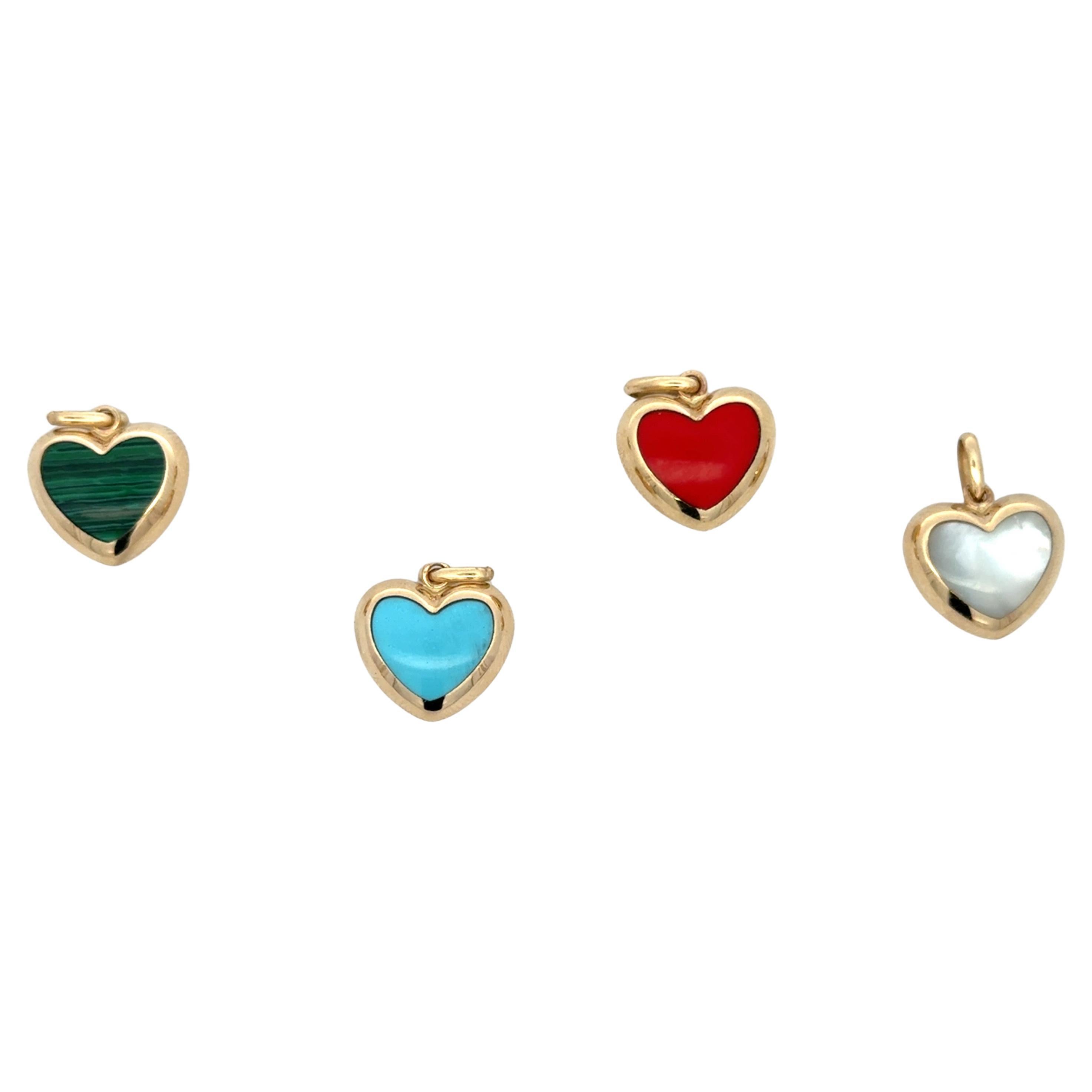 Coeurs bouffants italiens multi pierres or jaune 14 carats 2 grammes Neuf - En vente à New York, NY
