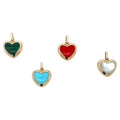 Italian Multi Gemstone Puffed Hearts 14 Karat Yellow Gold 2 Grams