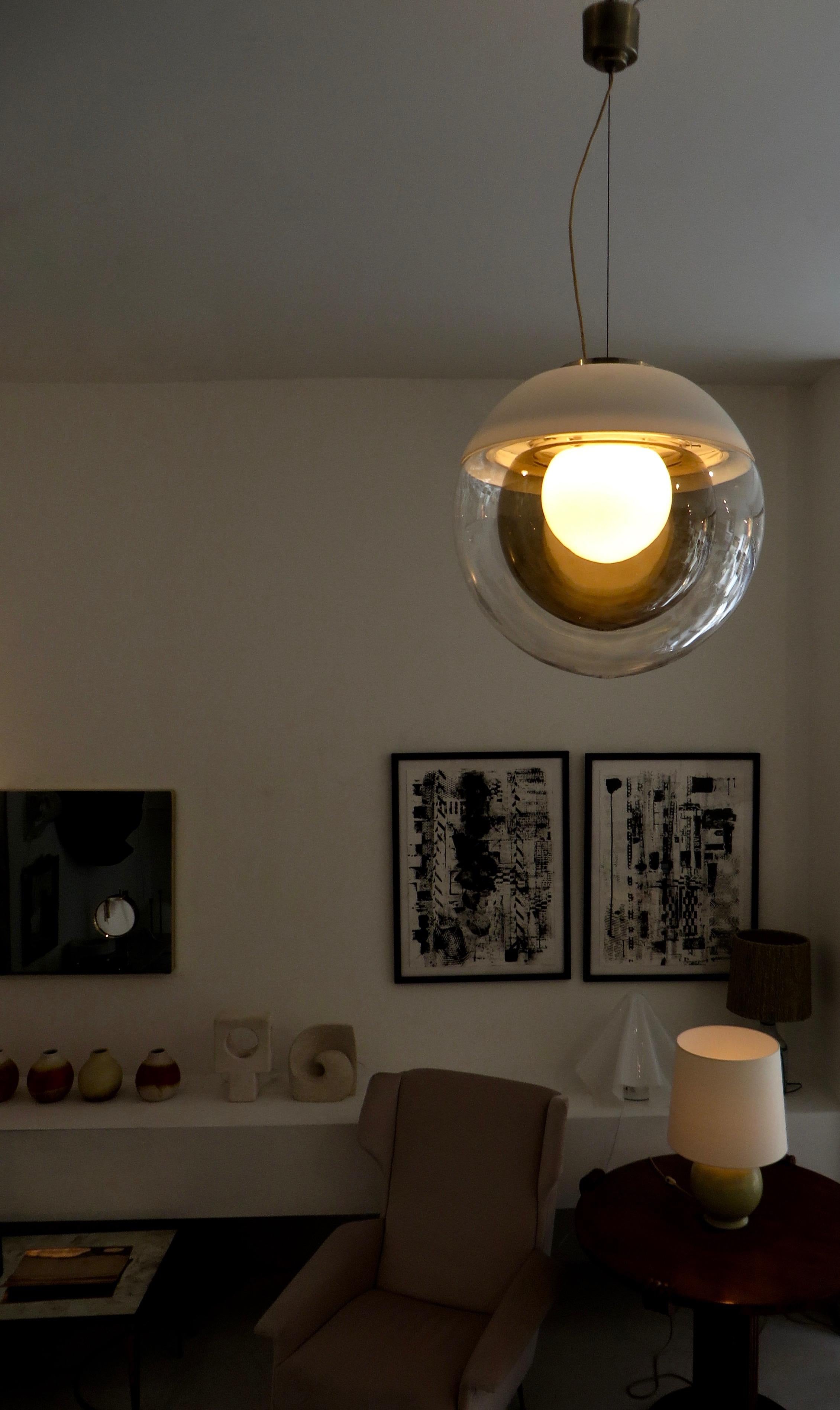 Mid-Century Modern Italian Multi Globe Clear Amber Brown and Transparent Pendant Chandelier Light