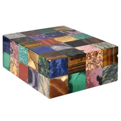 Mid 20th Century Italian Mosaic Mineral Specimen Box with Onyx Interior