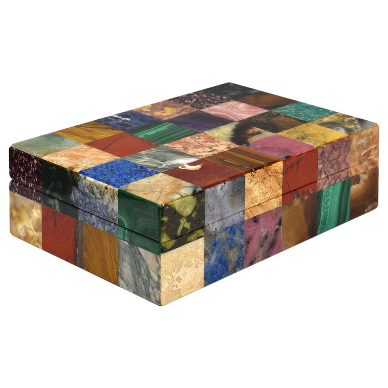 20th Century Italian MultiStone Mosaic Mineral Specimen Box with Onyx