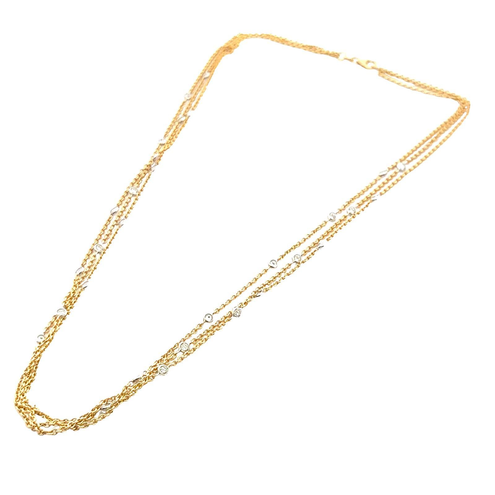 Modern Italian Multi Strand Diamond By The Yard 18 Karat Yellow Gold Necklace